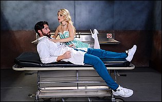 Hot nurse Ashley Fires in white nylons and high heels gets her pussy fucked deep
